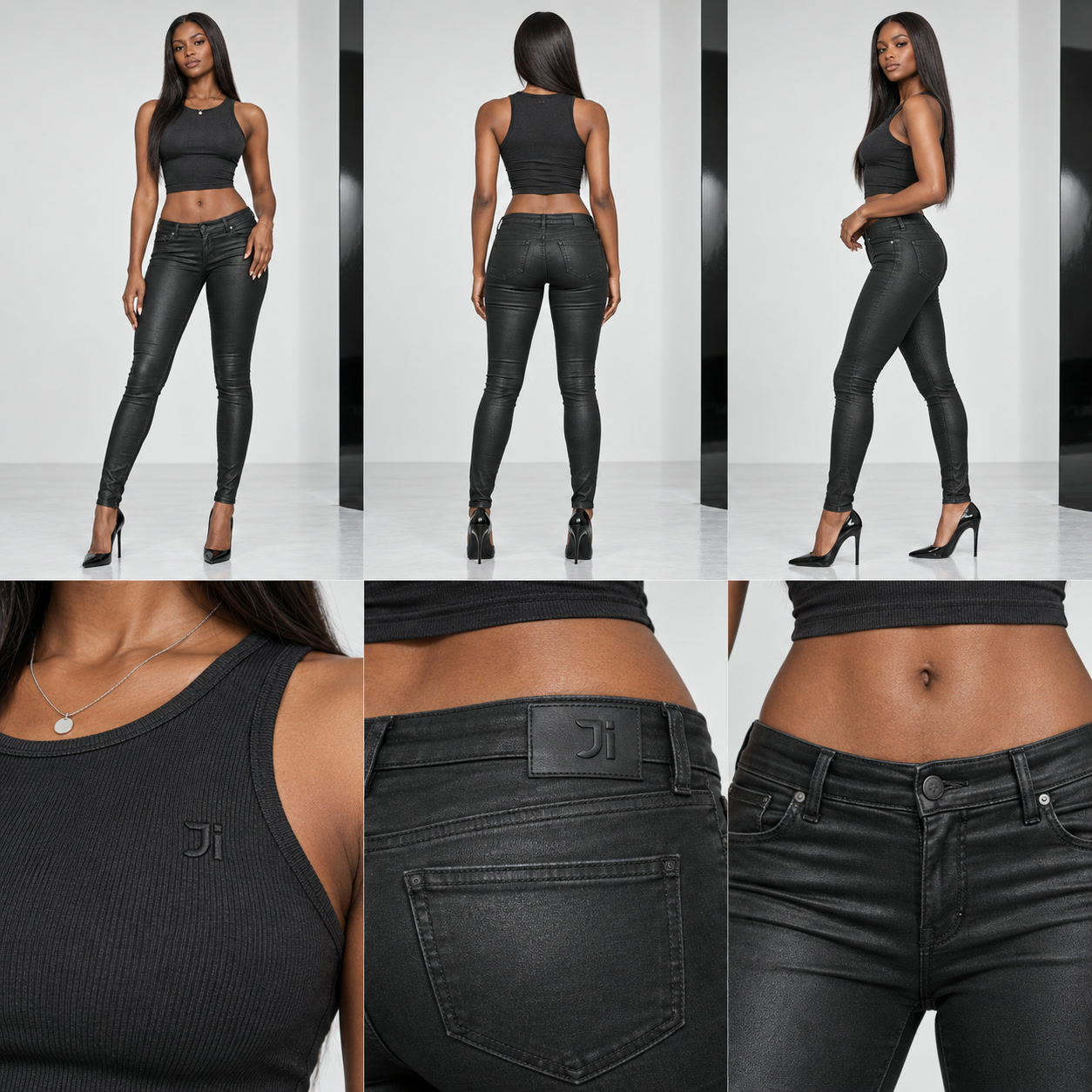 The midnight skinny — front view with stilettos